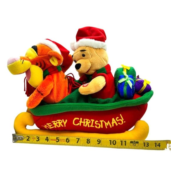 Vintage Disney Plush Animated Winnie the Pooh Tigger Christmas Sled Jingle Bells - Picture 12 of 15